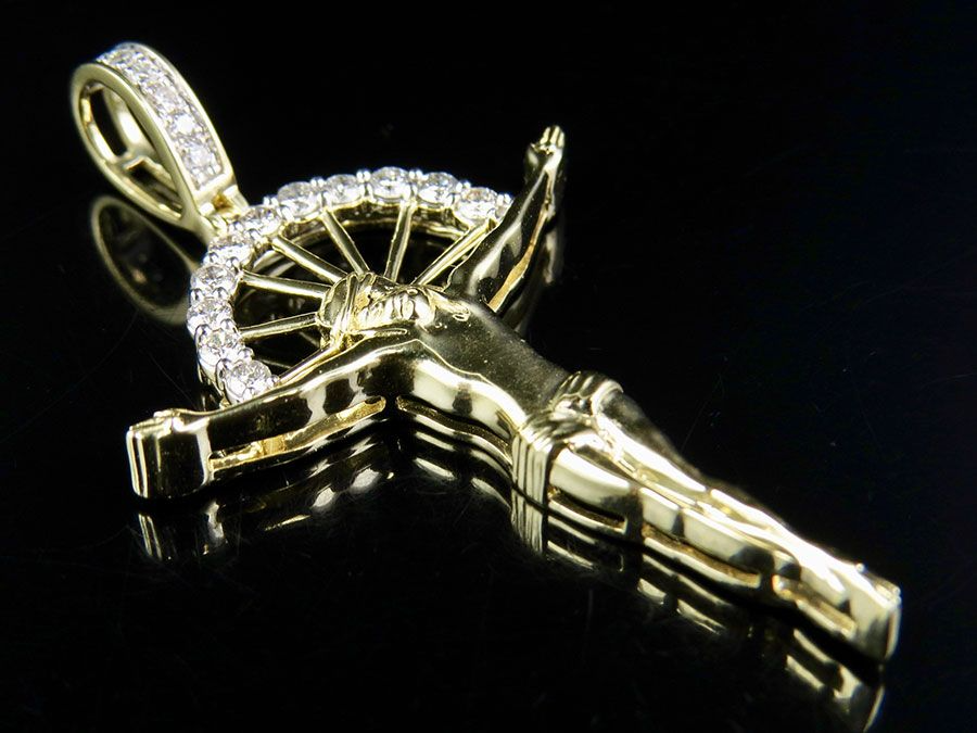 Lab Grown Diamond Crucifix Gold Jesus Charm Pendant