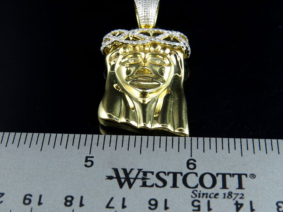 Jesus Face Crown Lab Grown Diamond Yellow Gold Pendant