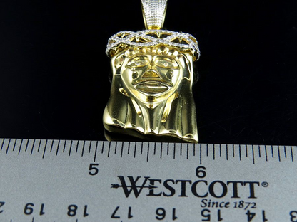 Jesus Face Crown Lab Grown Diamond Yellow Gold Pendant