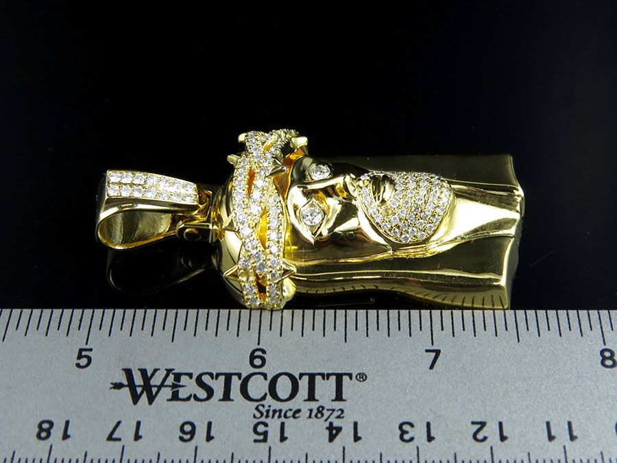 Yellow Solid Gold Lab Grown Diamond Jesus Pendant