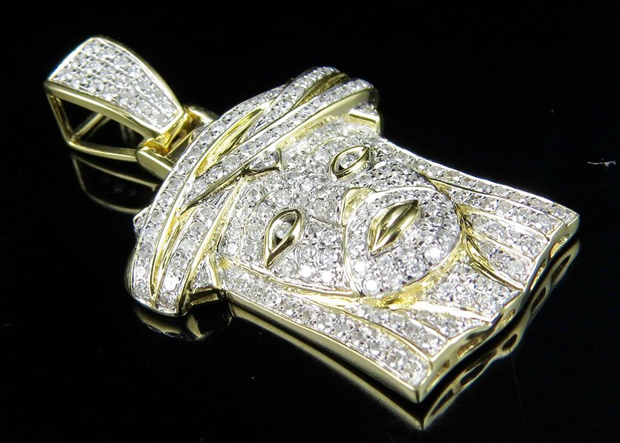 Jesus Head Iced  Out Lab Grown Diamond Yellow Gold Pendant