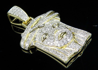 Jesus Head Iced  Out Lab Grown Diamond Yellow Gold Pendant