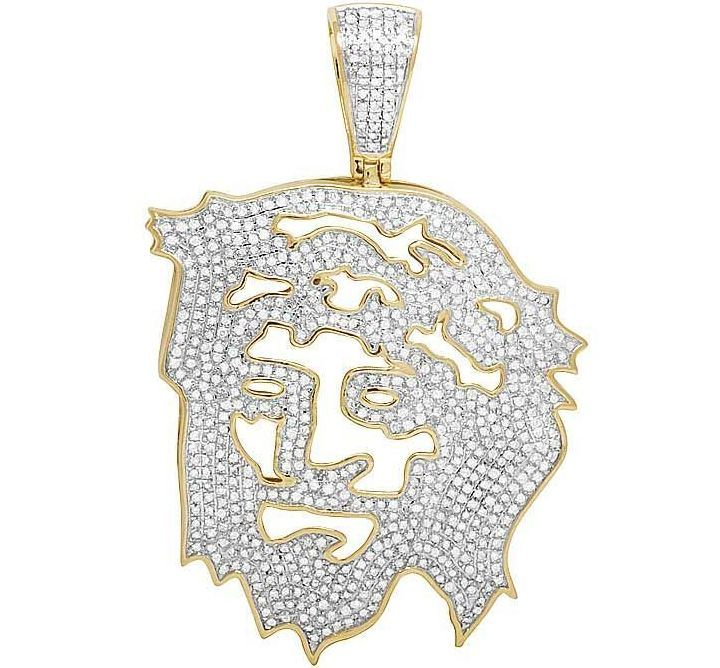 Lab Grown Diamond Yellow Gold Cutout Jesus Pendant