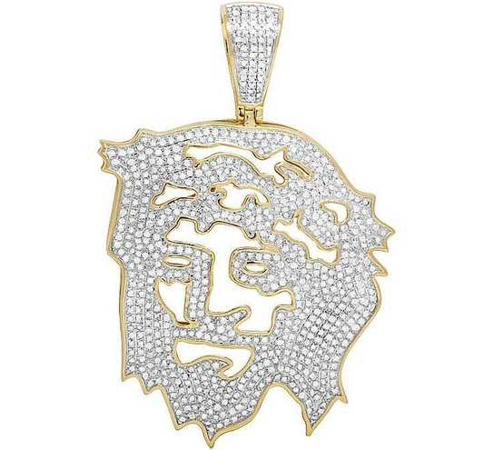 Lab Grown Diamond Yellow Gold Cutout Jesus Pendant