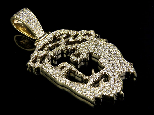 Yellow Gold Lab Grown Diamond Jesus Face Cutout Pendant