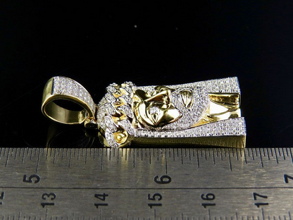 Jesus Crown Cuban Link CVD Diamond Yellow Gold Pendant