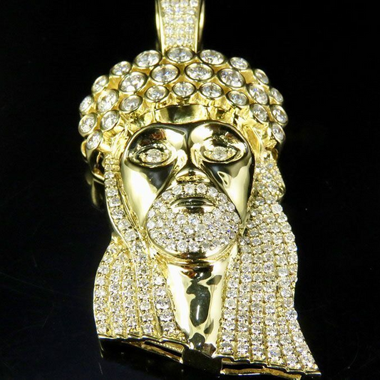 10K Yellow Gold Solitaire Bezel Crown Jesus Pendant