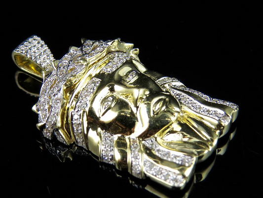 Yellow Gold Jesus Face Lab Grown Diamond Luxury Pendant