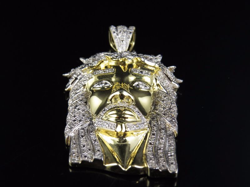 Lab Grown Diamond  Yellow Gold Jesus Head Pendant