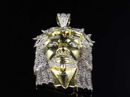 Lab Grown Diamond  Yellow Gold Jesus Head Pendant