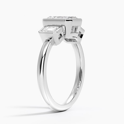 1 1/4 CT Emerald Cut Lab Grown Diamond Bezel Set 3 Ston Engagement Ring