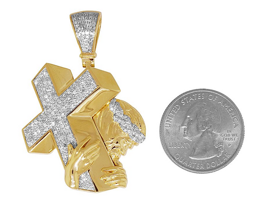 Jesus Christ Cross Yellow Gold Lab Grown Diamond Pendant