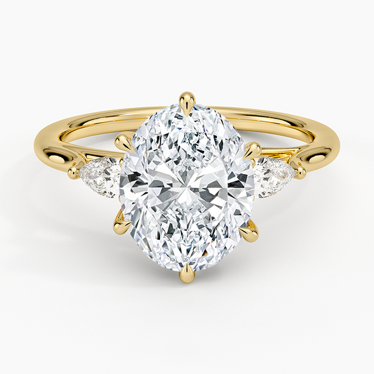 2 1/2 CT Oval Cut Lab Grown Diamond Three Stone Engagement Ring