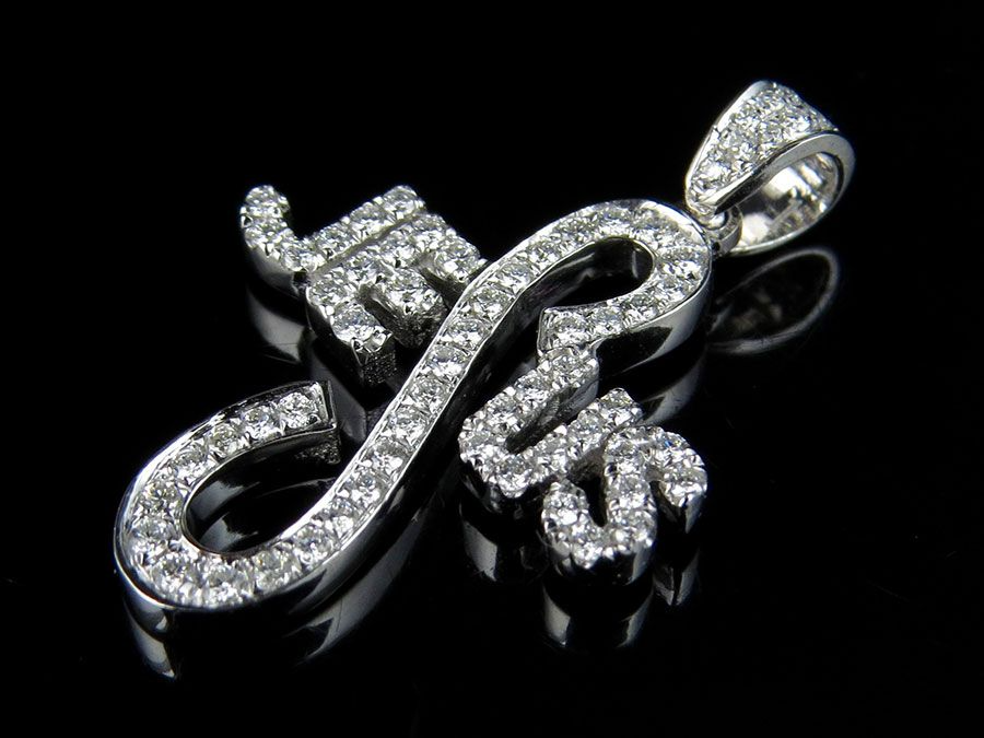14K White Gold Lab Grown Diamond Jesus Cross Pendant