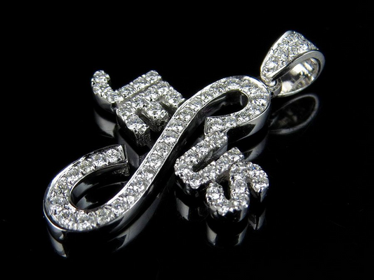 14K White Gold Lab Grown Diamond Jesus Cross Pendant