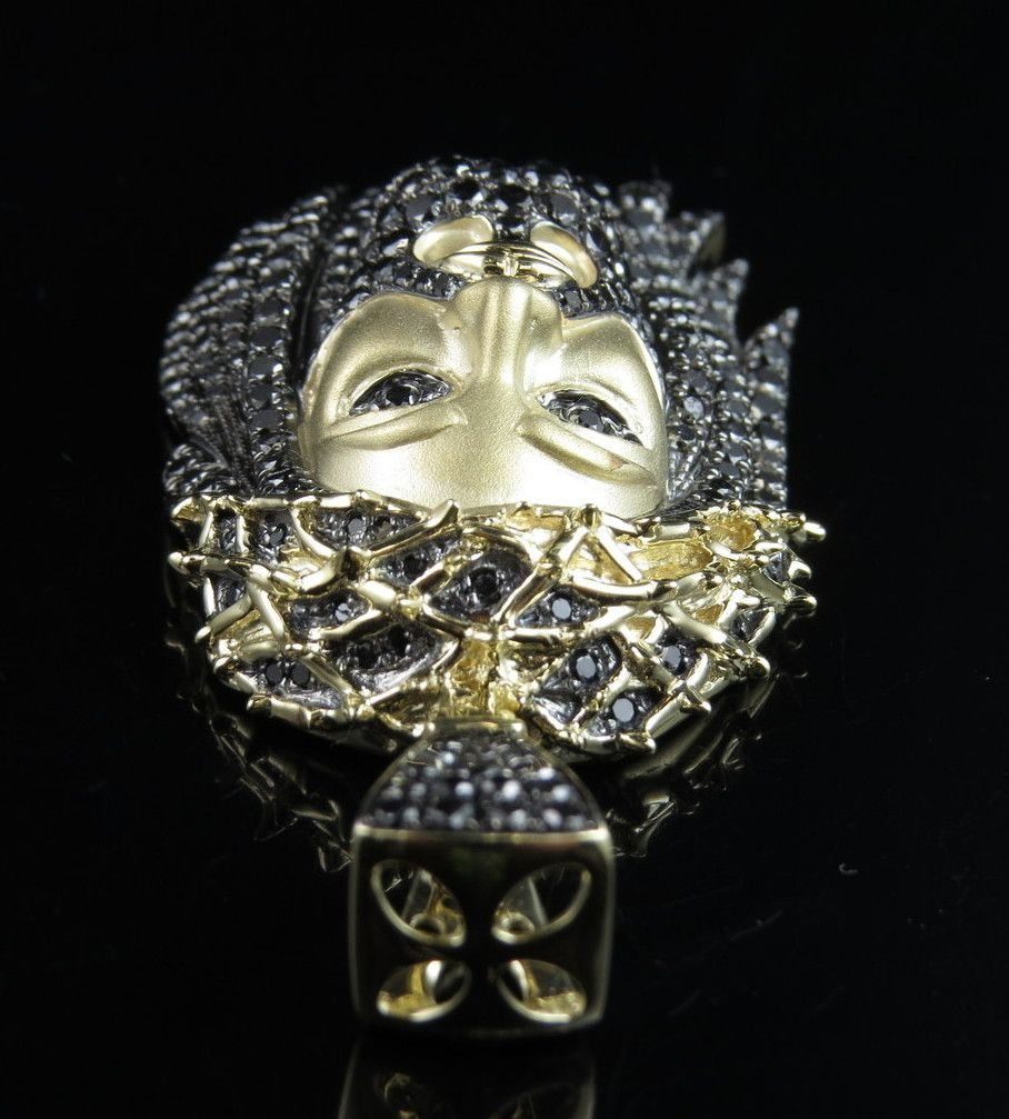 Lab Grown Diamond Black Onyx Matte Jesus Gold Pendant
