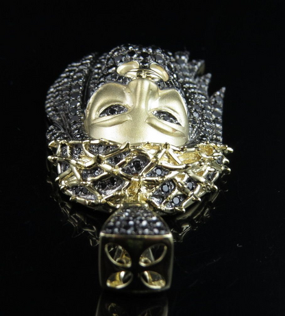 Lab Grown Diamond Black Onyx Matte Jesus Gold Pendant