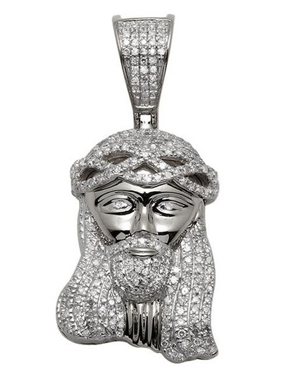 White Gold Jesus Face Lab Grown Diamond Pendant