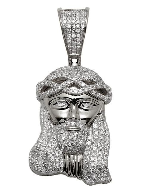 White Gold Jesus Face Lab Grown Diamond Pendant