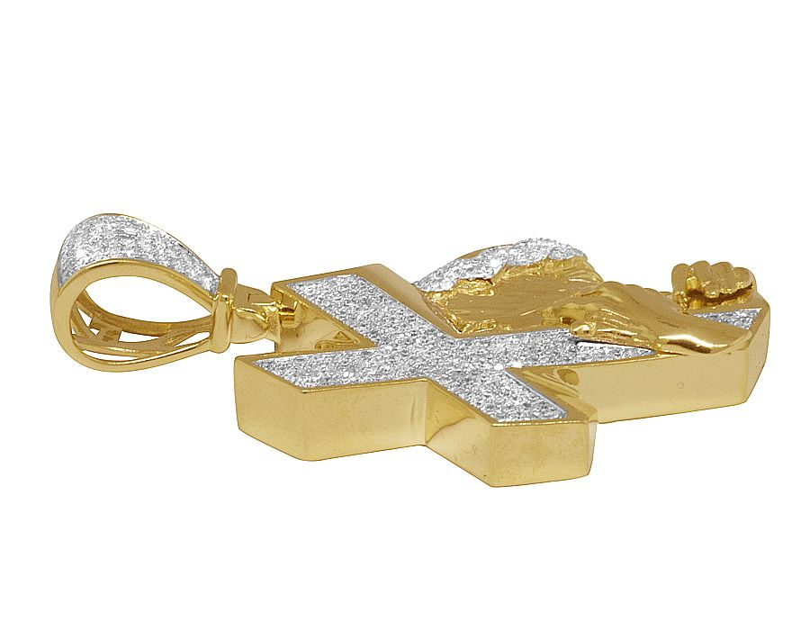 Jesus Christ Cross Yellow Gold Lab Grown Diamond Pendant
