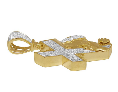 Jesus Christ Cross Yellow Gold Lab Grown Diamond Pendant