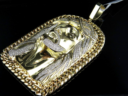 Jesus Face Cuban Link Gold Lab Grown Diamond Pendant