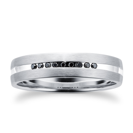Black Onyx White Gold Lab Grown Diamond Wedding Band