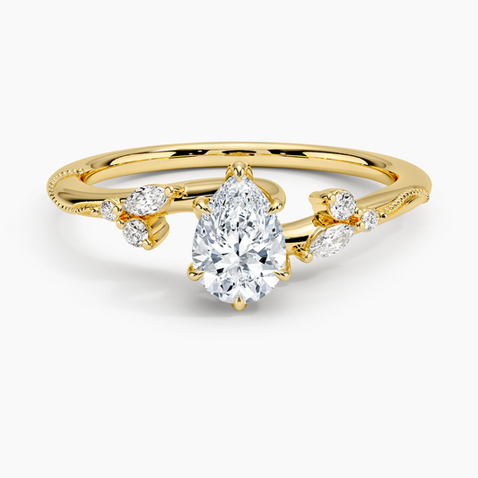 1/2 CT Lab Grown Diamond 18K Yellow Gold Engagement Milgrain Ring