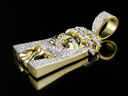 Jesus Crown Cuban Link CVD Diamond Yellow Gold Pendant
