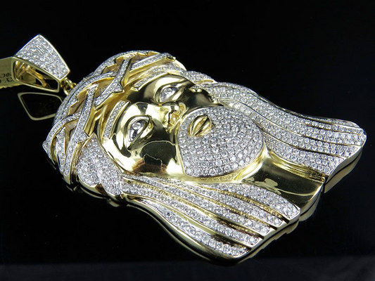 10K Gold Iced Out Jesus lab Grown Diamond Pendant