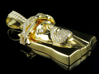 Yellow Solid Gold Lab Grown Diamond Jesus Pendant