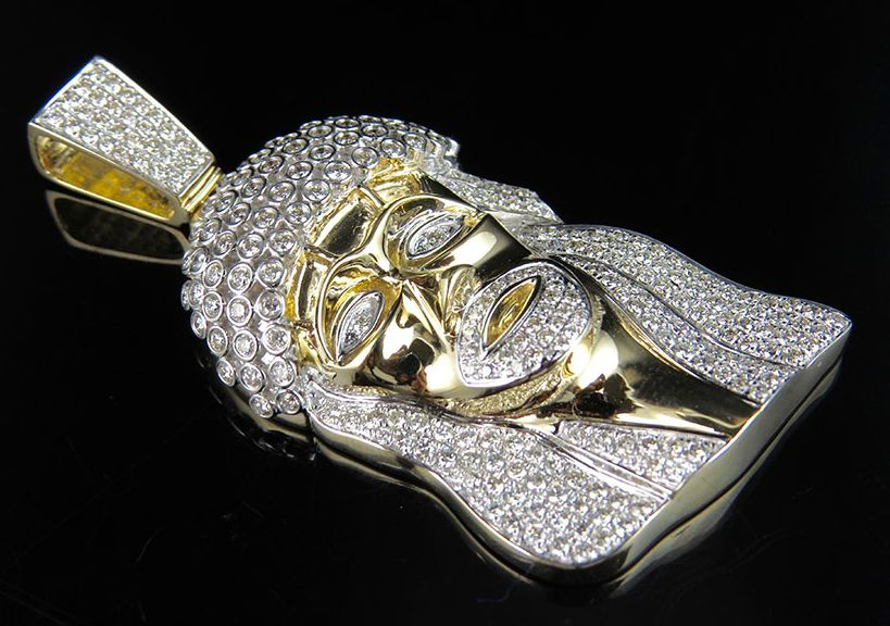 Jesus Head Lab Grown Diamond Yellow Gold Pendant