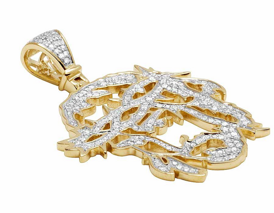 10K Gold Jesus Face Cutout Lab Grown Diamond Charm Pendant