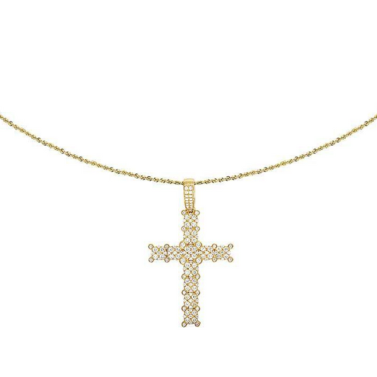 2 Inch Lab Grown Diamond 14K Cluster Cross Pendant