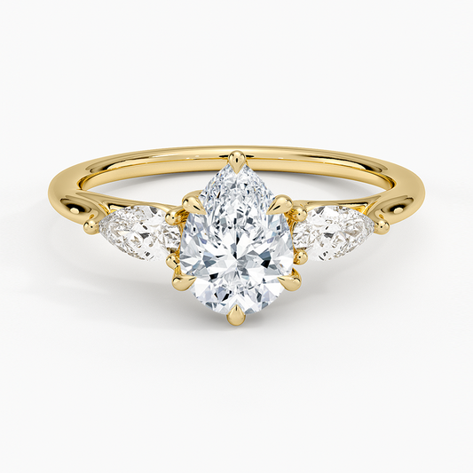 1 CT Pear Cut Lab Grown Diamond 3 Stone Engagement Ring