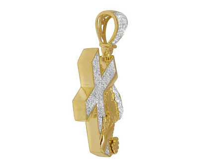 Jesus Christ Cross Yellow Gold Lab Grown Diamond Pendant