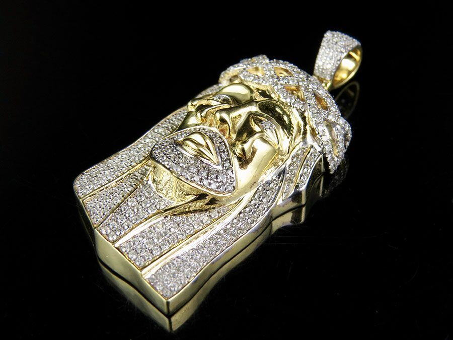 Yellow Gold Lab Grown Diamond Iced Out Jesus Pendant