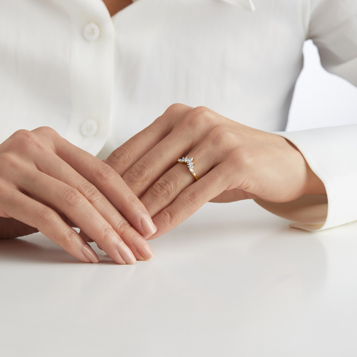 Lab Grown Diamond Pear Cut Gold Wedding Band