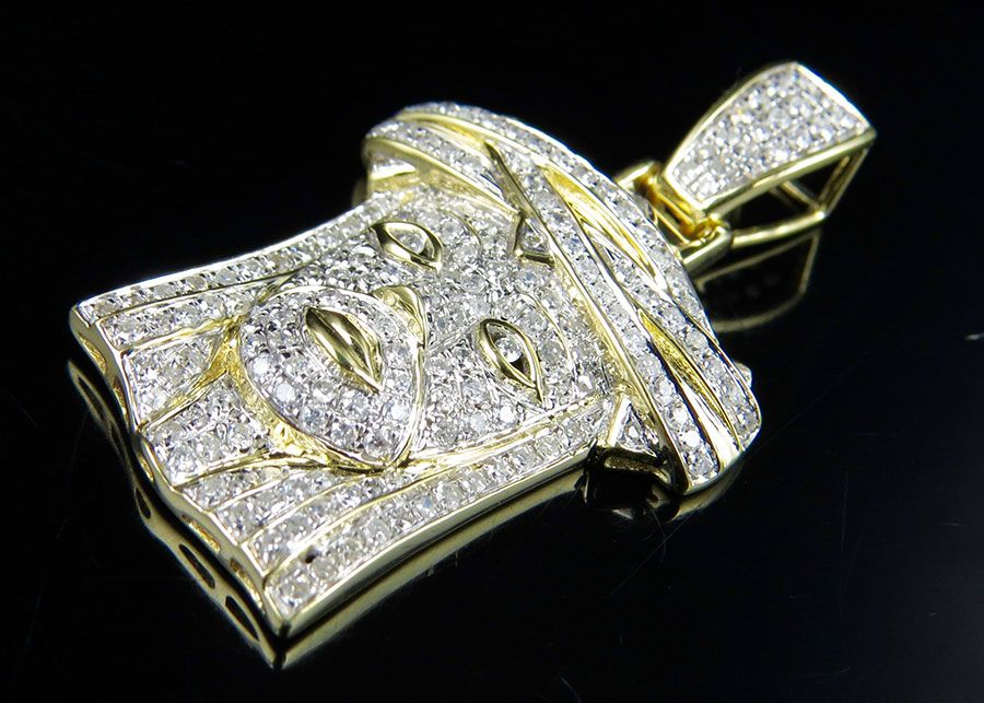 Jesus Head Iced  Out Lab Grown Diamond Yellow Gold Pendant