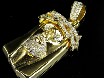 Yellow Solid Gold Lab Grown Diamond Jesus Pendant