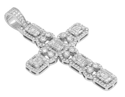3 CTW Baguette Halo Set Cross Lab Grown Diamond Pendant