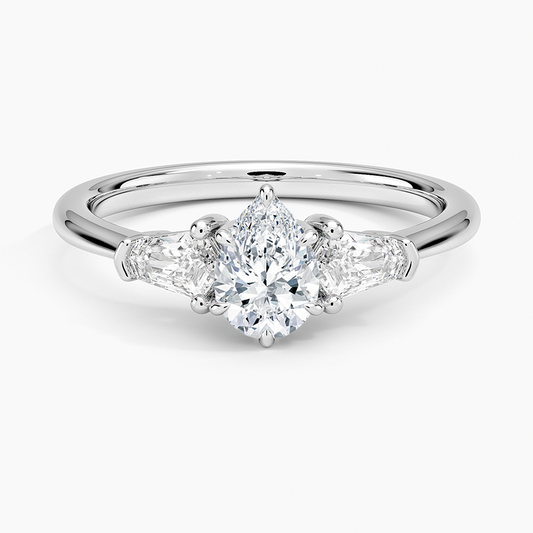 1/2 CT 3 Stone Lab Grown Diamond Pear Cut Engagement Ring