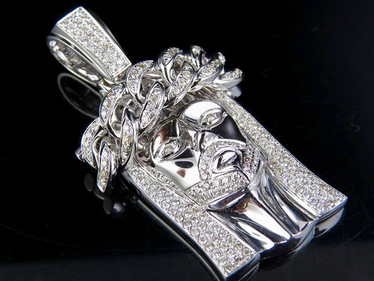 Lab Grown Diamond Crown Cuban Link Jesus Pendant