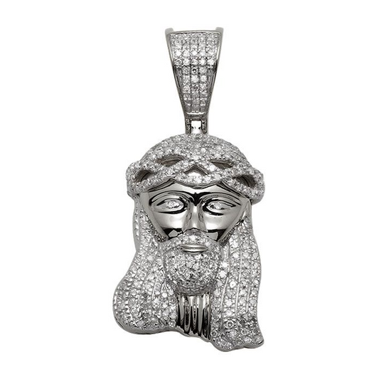White Gold Jesus Face Lab Grown Diamond Pendant
