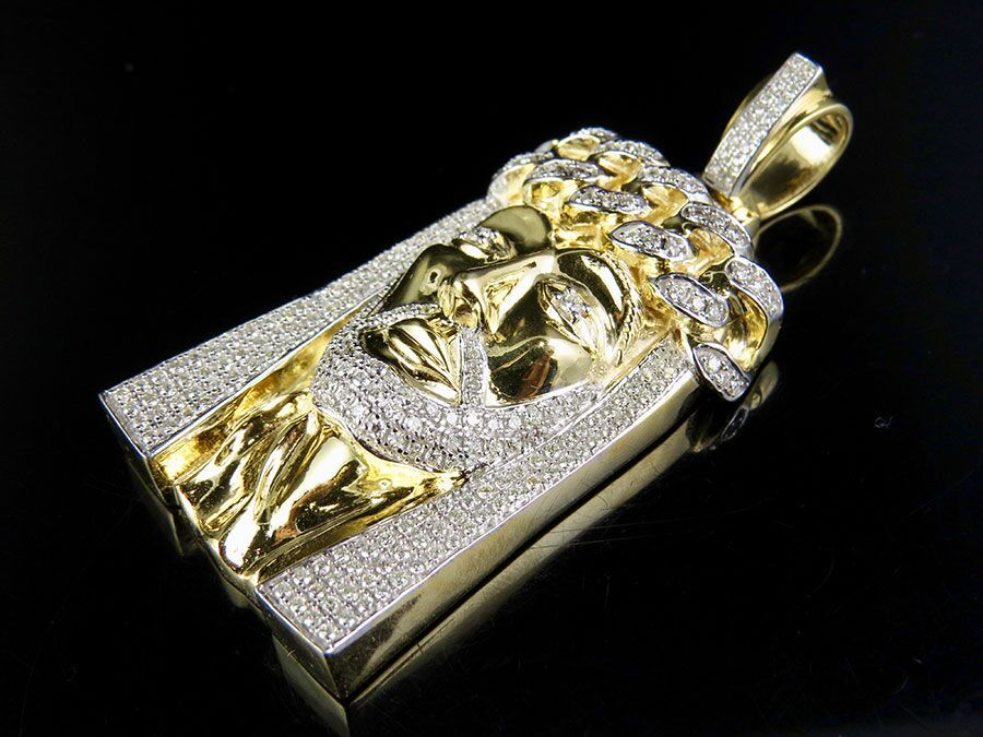 2 CTW Gold Lab Grown Diamond Cuban Link Jesus Pendant