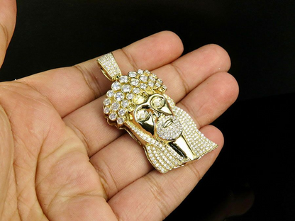 10K Yellow Gold Solitaire Bezel Crown Jesus Pendant