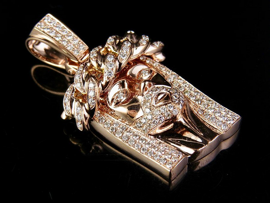Rose Gold Lab Grown Diamond Cuban Link Crown Jesus Pendant