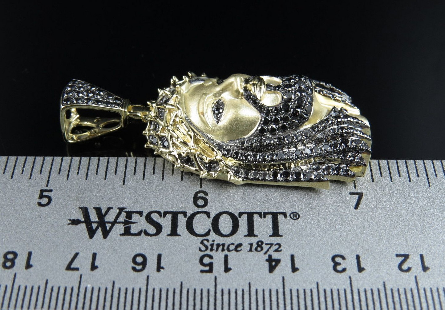 Lab Grown Diamond Black Onyx Matte Jesus Gold Pendant
