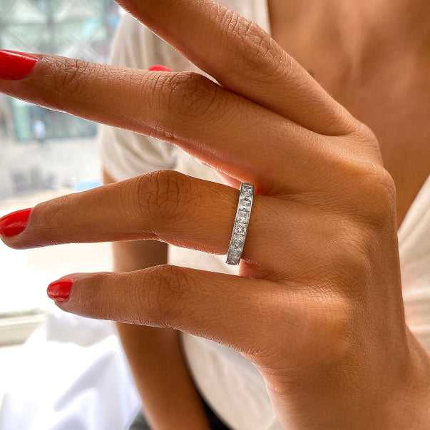 Princess Cut 14k White Gold Lab Grown Diamond Women Band