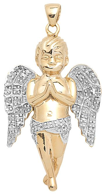 1.4" Yellow gold Lab Grown Diamond Praying Handa Angel Pendant